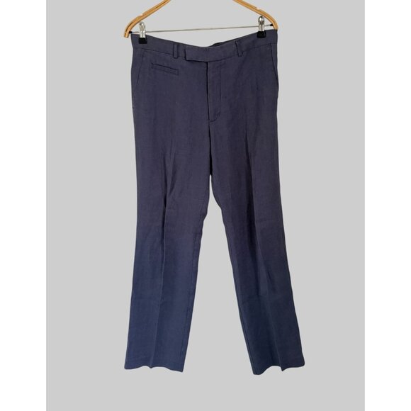 Azulu Womens Blue Linen Trousers Size 2 Medium With Buttoned Back Pocket - Picture 1 of 9